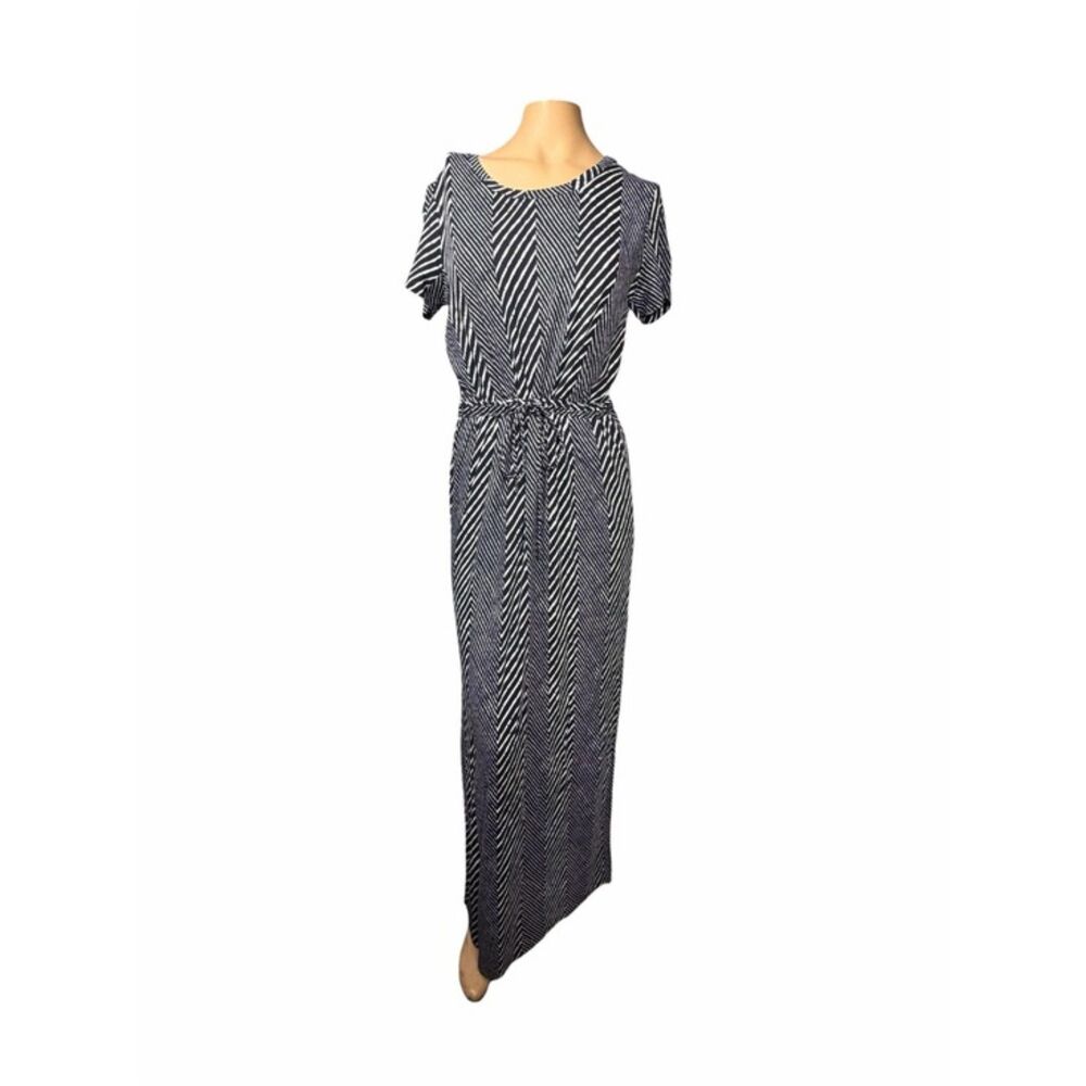 NWT Michael Michael Kors Navy White Chevron Stripe Maxi Dress Size Medium
